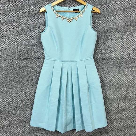 Tahari | Dresses | Tahari Blue Embellished Pleated Midi Dress | Poshmark